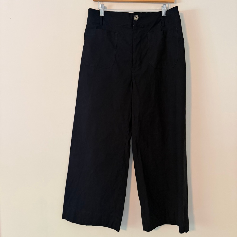 Maeve Anthropologie The Colette Wide Leg Crop Pants Black High Rise Womens Sz 32
